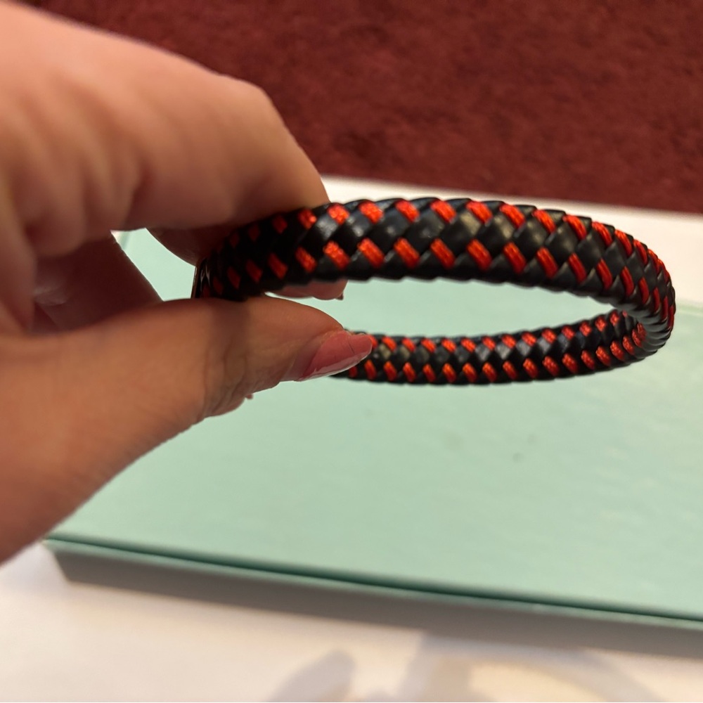 Braided Black and Red Leather Bracelet with Magnetic Clasp